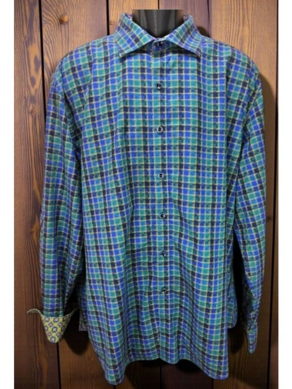 Robert Graham Mens Classic Fit Plaid Shirt Size 2XL Blue/Green